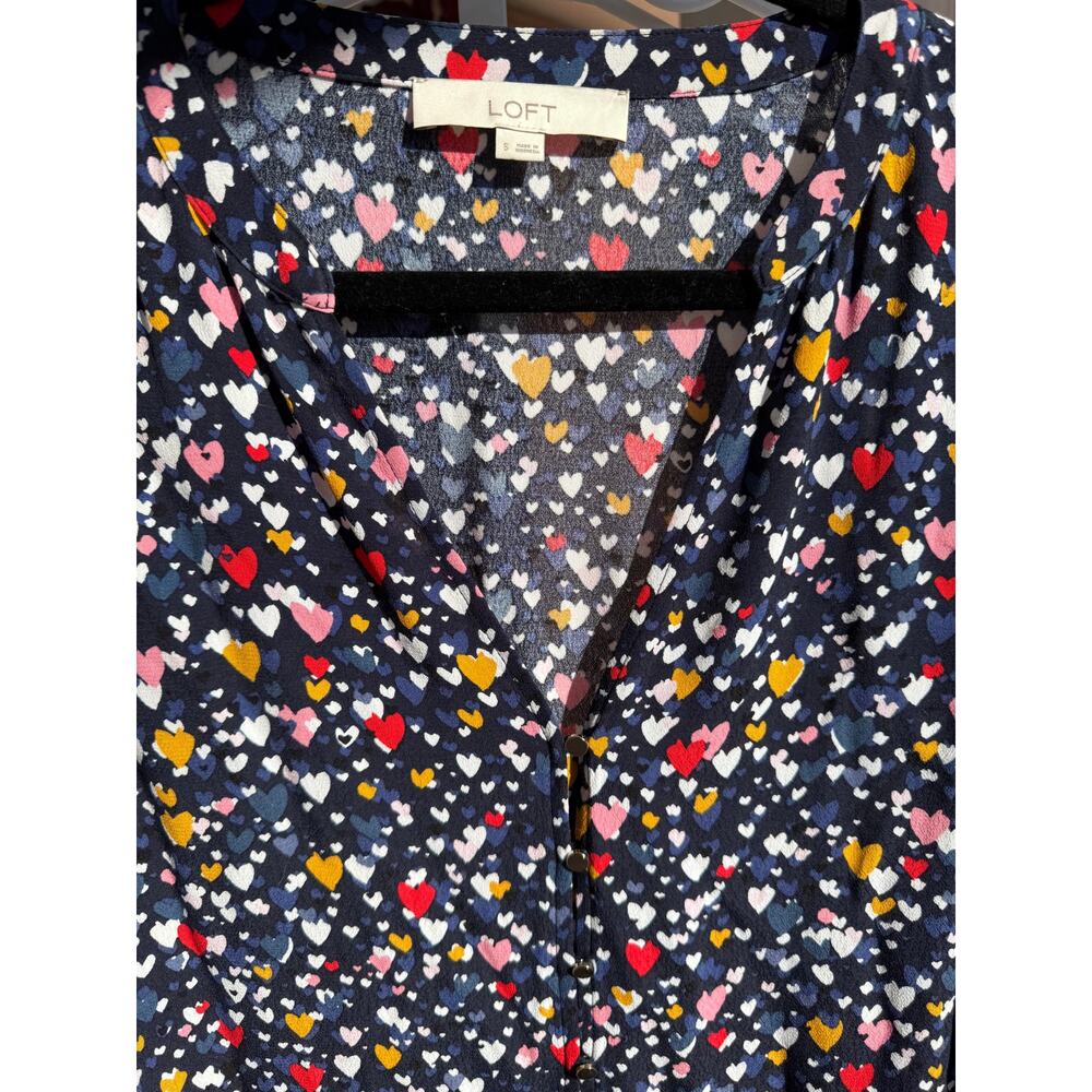 Loft Tiered Button Midi Heart Pattern Valentines … - image 7